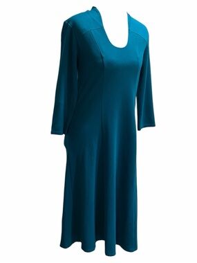 Soft Surroundings Teal Knit Midi Dress XS 3/4 Sleeve Stretch